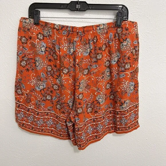 J. JILL Boho Floral Shorts Elastic Drawstring Waist Orange Multicolor Size L - Picture 5 of 9